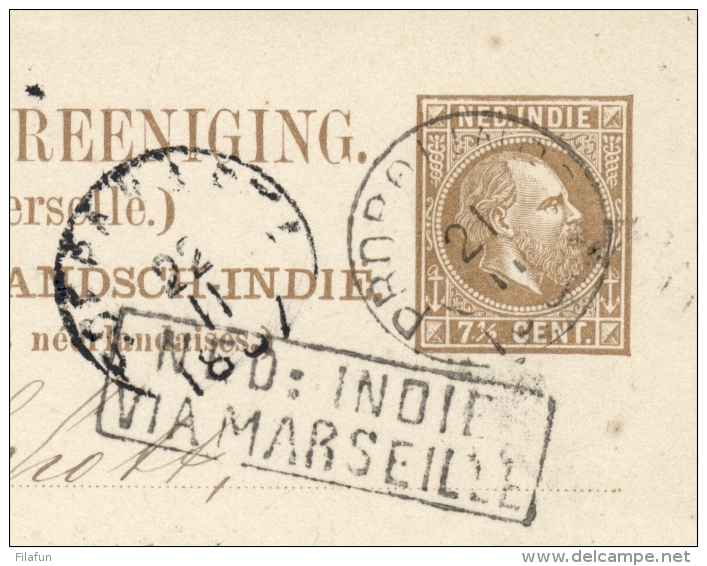 Nederlands Indië - 1887 - 7,5 Cent Willem III, Briefkaart G7 Van Kleinrond PROBOLINGO Via Marseille Naar Arnhem / NL - Nederlands-Indië
