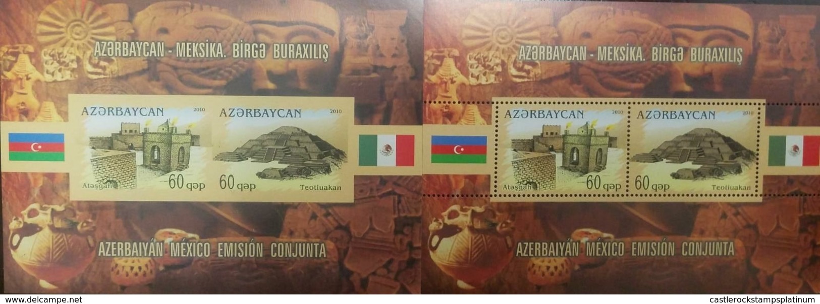 O) 2010 AZERBAIJAN, IMPERFORATE PROOF, JOINT ISSUE WITH MEXICO, ARCHEOLOGY-WORLD HERITAGE -UNESCO -ATESHGAH FINE TEMPLE - Azerbaïjan