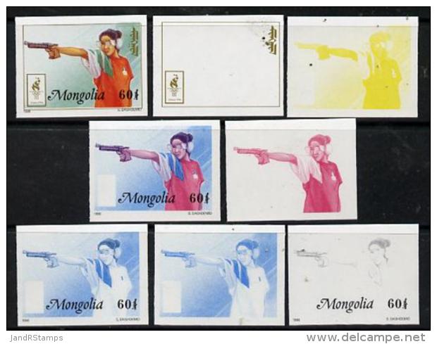 13566 (sport) Mongolia 1996 Atlanta Olympics 60t (Pistol Shooting) Set Of 7 Imperf Progressive Proofs Comprising The 5 I - Summer 1996: Atlanta