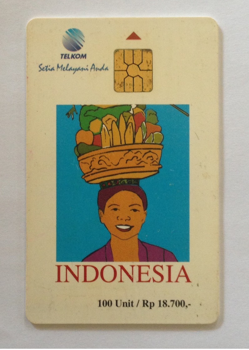 Indonesie Telefoonkaart - Telkom Indonesia (Cultural Woman Carrying Fruits) 100 Unit (Used) - Indonesië