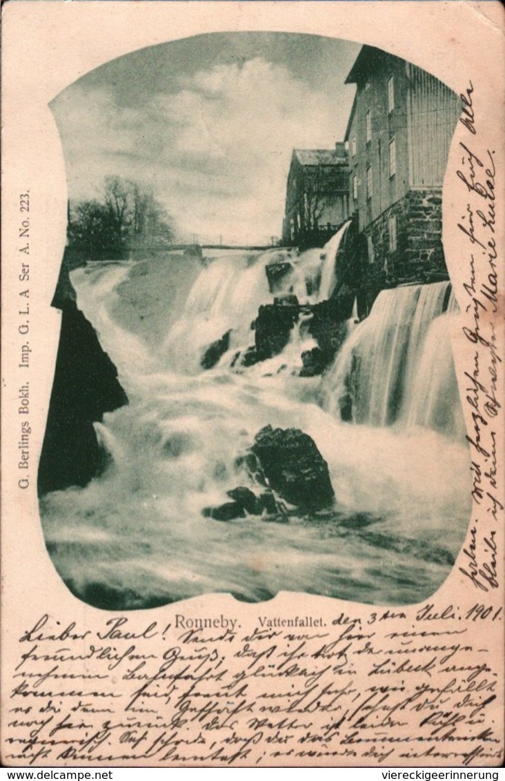 ! Alte Ansichtskarte Ronneby Vattenfallet, Waterfall, Wasserfall, Schweden, 1901, Schiffspost Trelleborg Sassnitz - Suède