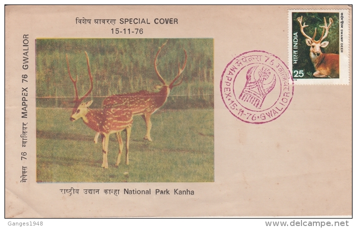 India  1976   MAPPEX  Deers  Kanha National Park  Special Cover   #  10846   D  Inde Indien - Game