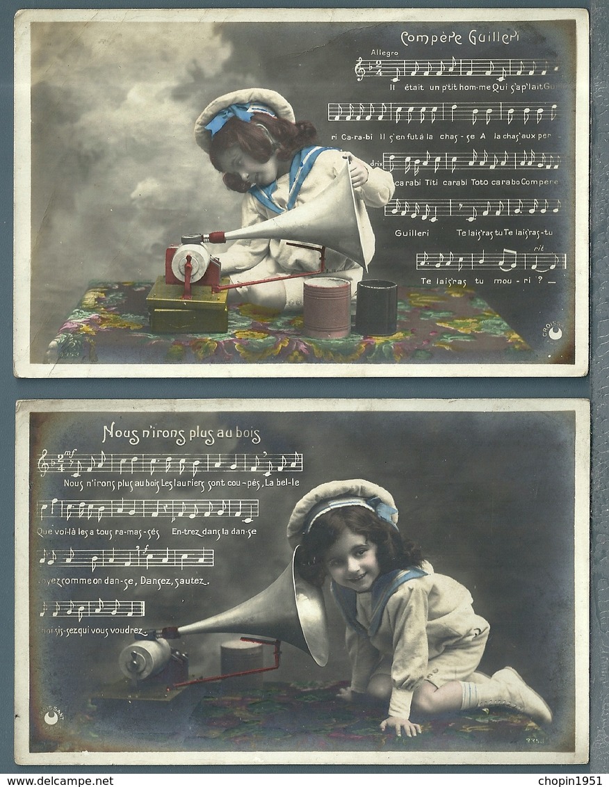 CPA - ENFANT ET LE GRAMOPHONE - CHANSONS - 3 Cartes - Escenas & Paisajes