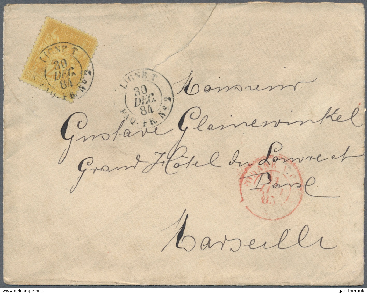 08002 Aden: 1884/1920, France 25 C Yellow-brown Sage, Single Franking On Cover With Maritime Dater LIGNE T - Yemen