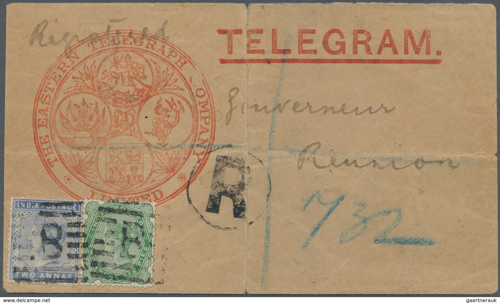 08003 Aden: 1893, Registered Telegram Envelope From "Eastern Telegraph Company" At ADEN To The Govenor Of - Yemen