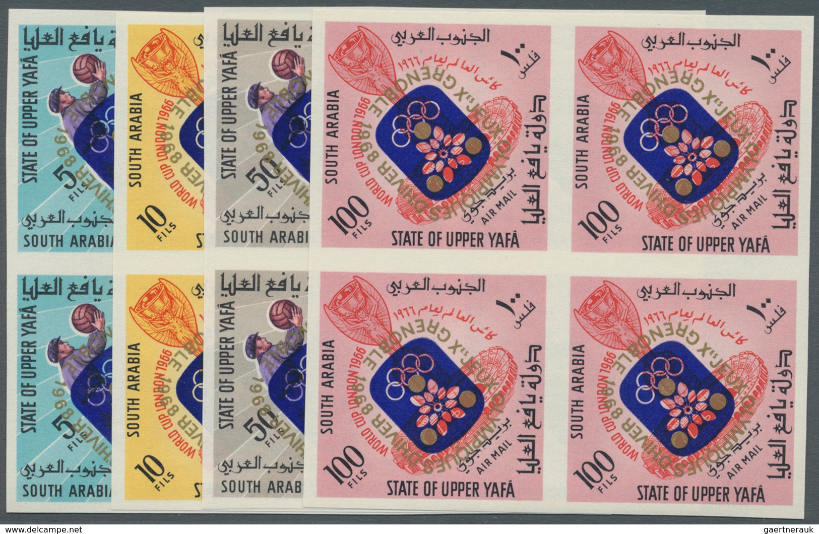 08011 Aden - State Of Upper Yafa: 1967, Football Championship Stamps With INVERTED Opt. In Green And Blue - Aden (1854-1963)