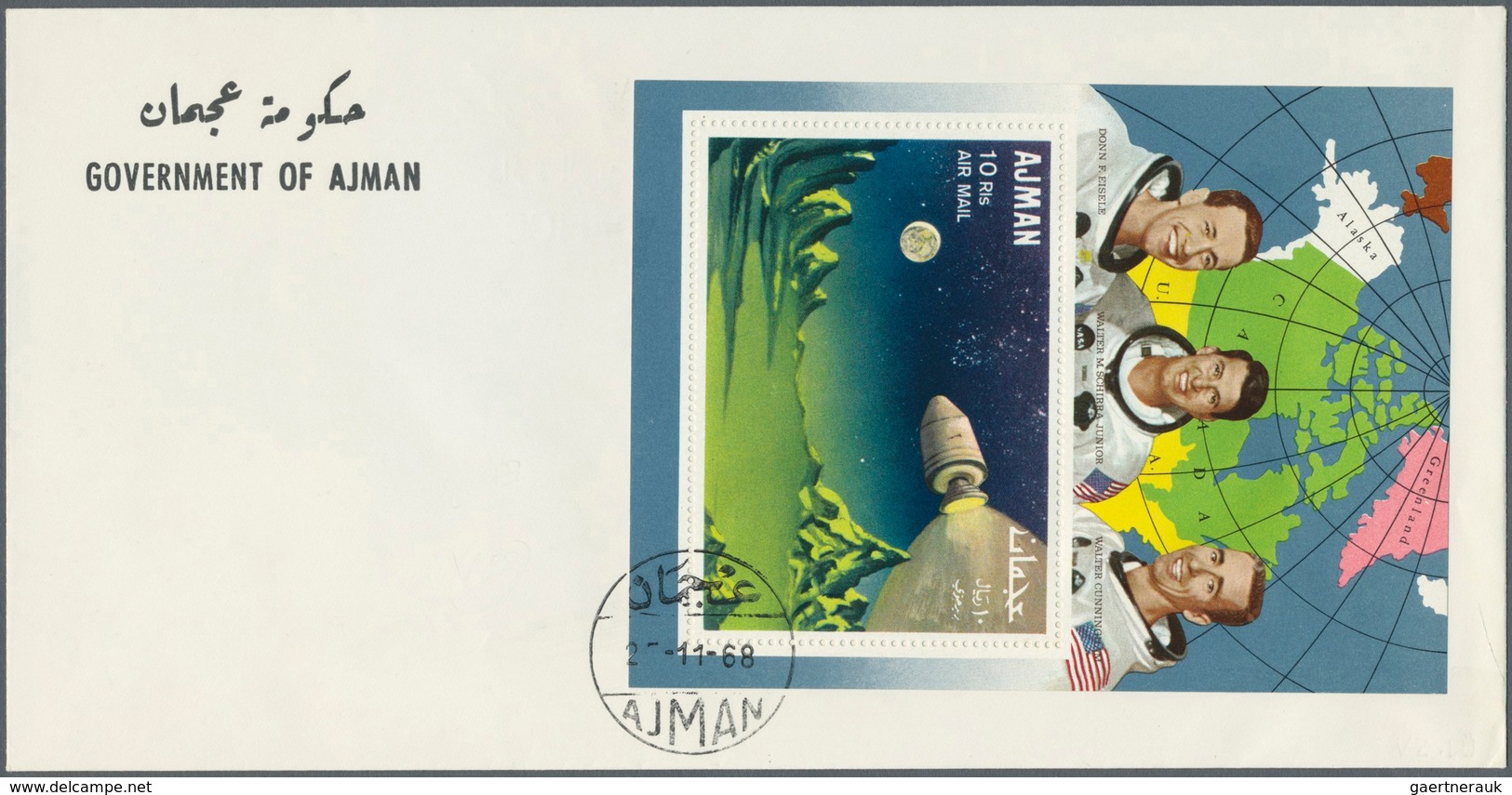 08013 Adschman / Ajman: 1968, Apollo 7, 5dh. To 15r., Complete Set Each As De Luxe Sheets (coloured/illust - Ajman