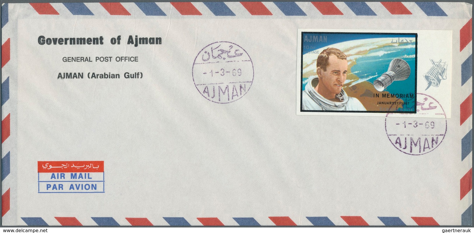 08015 Adschman / Ajman: 1969, SPACE (Apollo 9+10, Gagarin, White), four values with overprint perf./imperf