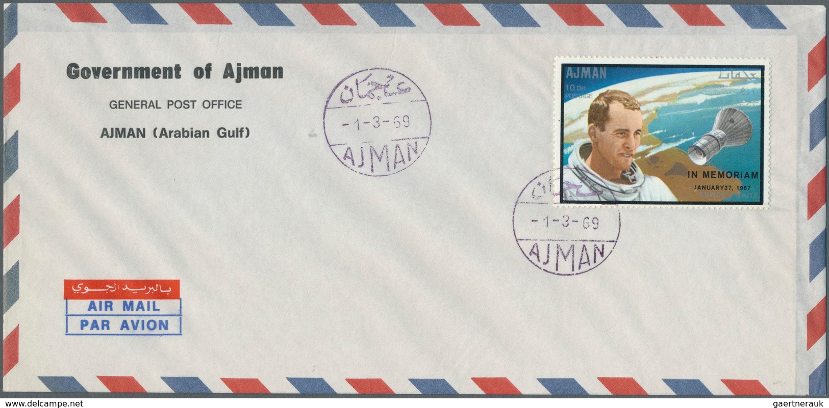 08015 Adschman / Ajman: 1969, SPACE (Apollo 9+10, Gagarin, White), four values with overprint perf./imperf