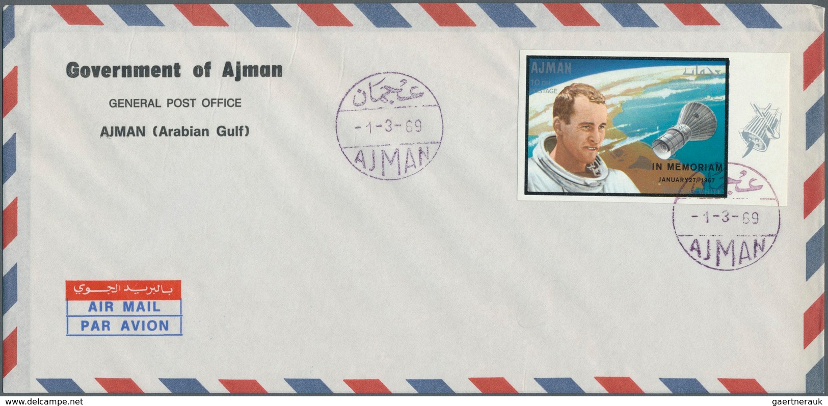 08015 Adschman / Ajman: 1969, SPACE (Apollo 9+10, Gagarin, White), four values with overprint perf./imperf