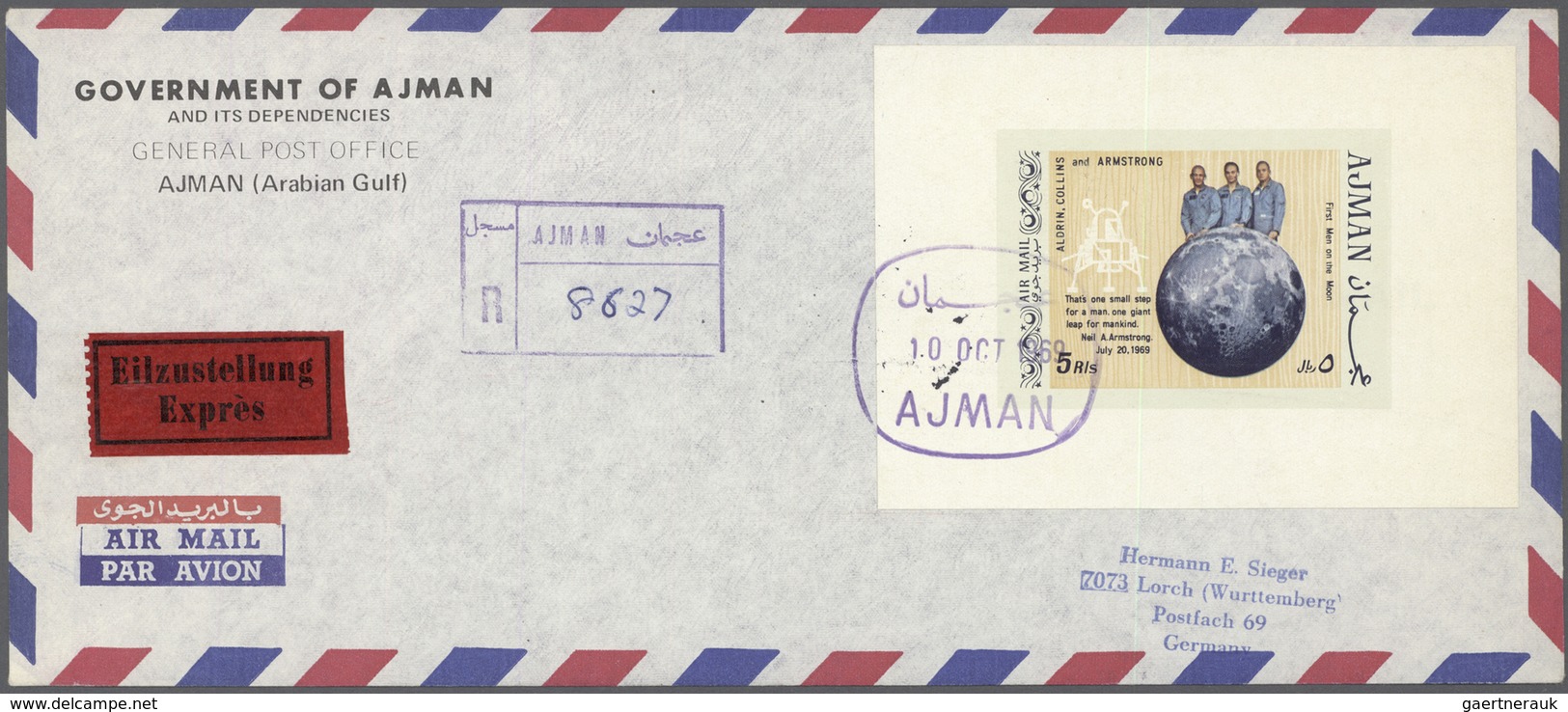 08016 Adschman / Ajman: 1969, 1st Manned Moon Landing, Complete Set Perf./imperf., Complete Set Of Three D - Adschman