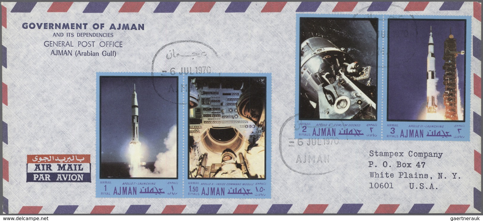 08020 Adschman / Ajman: 1970, Apollo/Gemini, Complete Set Perf./imperf. (se-tenant Blocks) On Six Airmail - Adschman