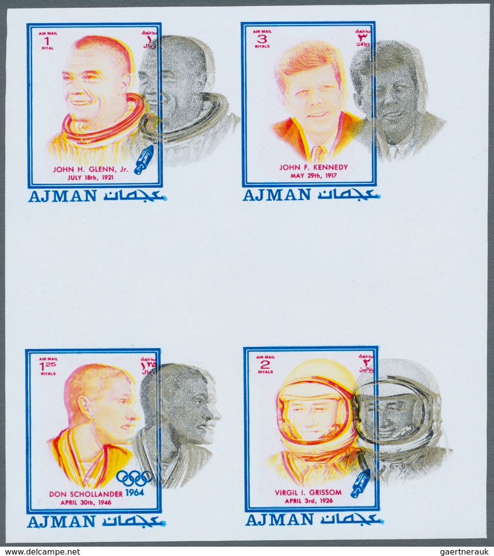 08022 Adschman / Ajman: 1971, CELEBRITIES - 6 Items; Collective Single Die Proofs For The Set In Crossed G - Ajman