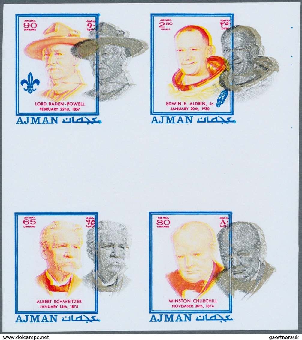 08022 Adschman / Ajman: 1971, CELEBRITIES - 6 Items; Collective Single Die Proofs For The Set In Crossed G - Ajman