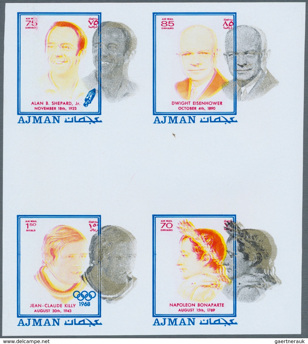 08022 Adschman / Ajman: 1971, CELEBRITIES - 6 Items; Collective Single Die Proofs For The Set In Crossed G - Adschman