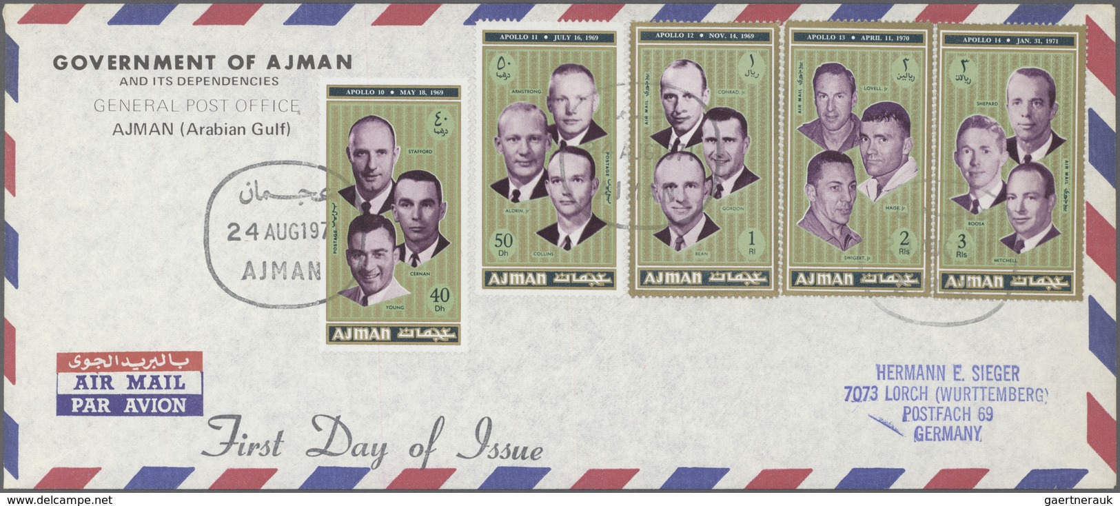 08026 Adschman / Ajman: 1971, Apollo Crew, Complete Set Perf./imperf., Complete Set Of Eight De Luxe Sheet - Ajman