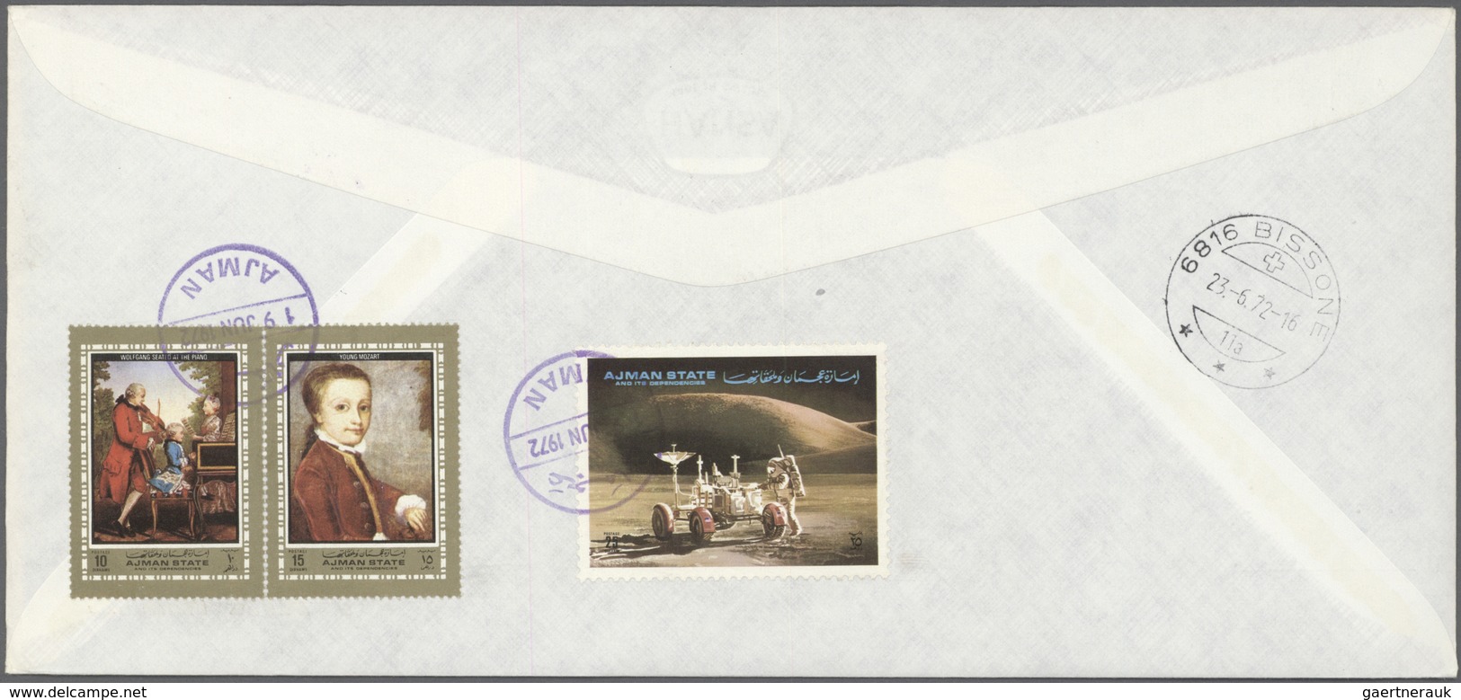 08030 Adschman / Ajman: 1971, Apollo 15, 5dh. To 50dh., Six De Luxe Sheets Each On Registered Airmail Cove - Adschman