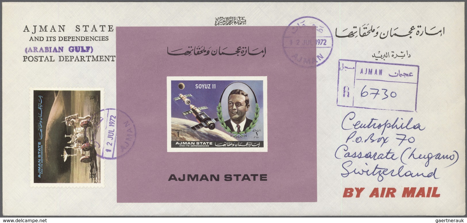 08031 Adschman / Ajman: 1972, Soyuz 11 (Cosmonauts Killed In Accident), Complete Set Of Three De Luxe Shee - Adschman