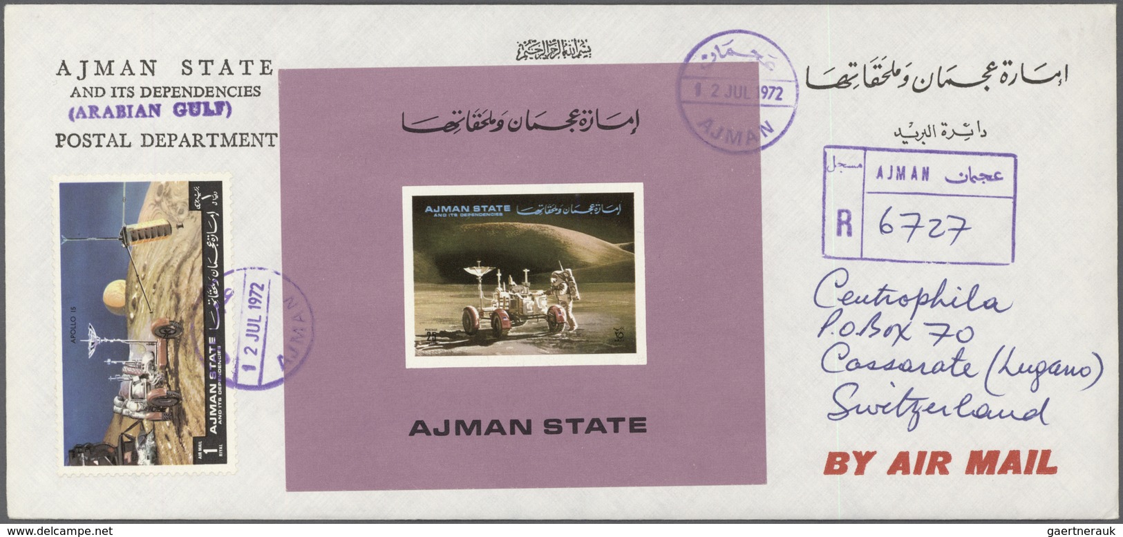 08033 Adschman / Ajman: 1972, Apollo 15 (Exploring The Moon), Complete Set Of Six De Luxe Sheets With Purp - Ajman