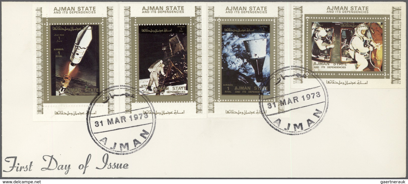 08034 Adschman / Ajman: 1973, U.S. Space Achievements, complete set of 16 de luxe sheets perf./imperf. eac