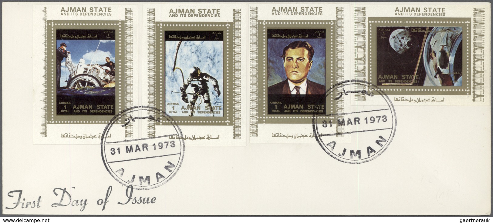 08034 Adschman / Ajman: 1973, U.S. Space Achievements, complete set of 16 de luxe sheets perf./imperf. eac