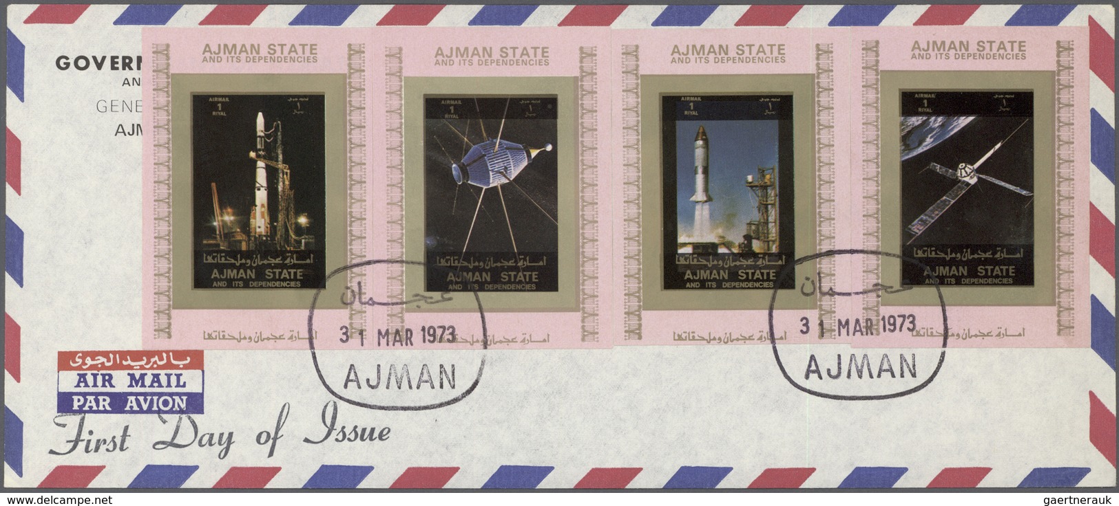 08035 Adschman / Ajman: 1973, U.S. Space Achievements, Complete Set Of Eight De Luxe Sheets With White Mar - Ajman