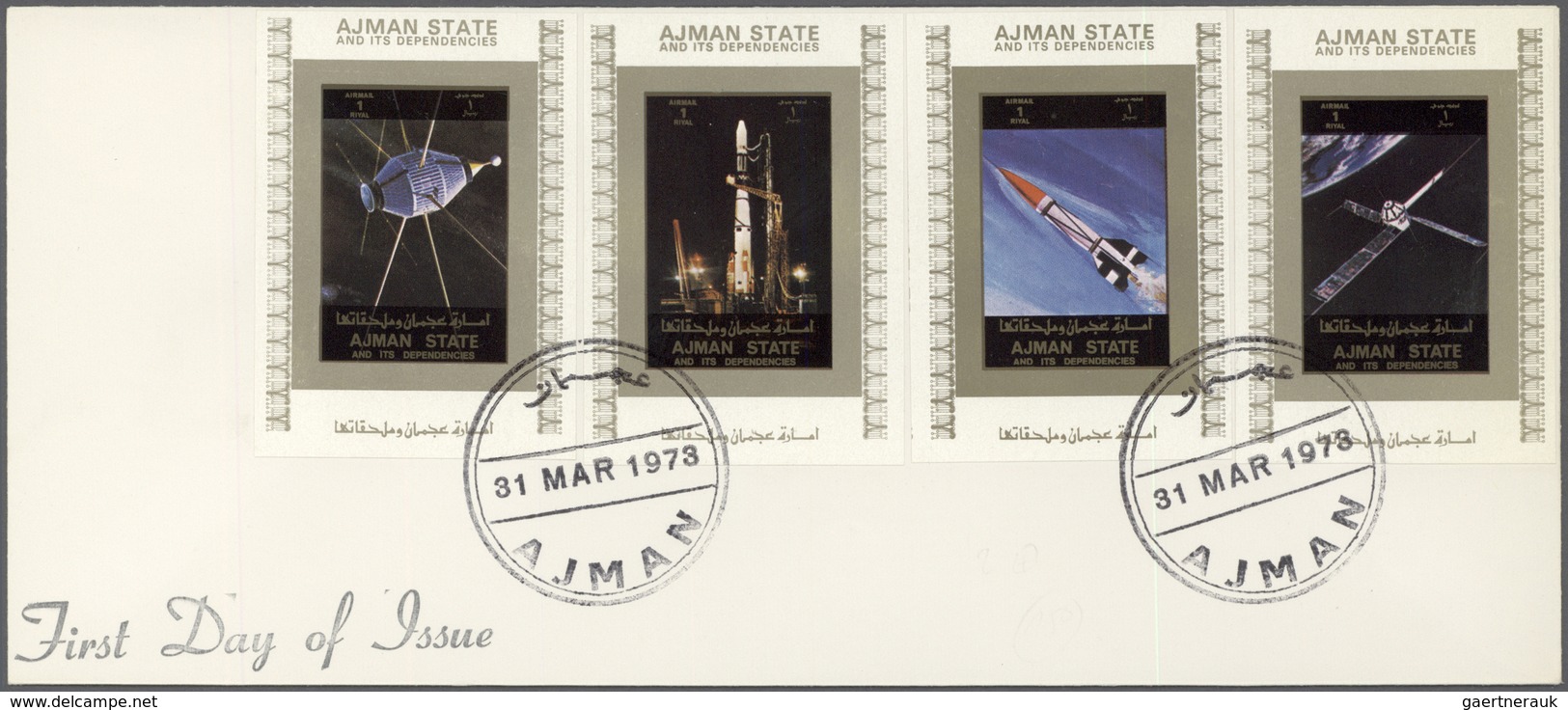 08035 Adschman / Ajman: 1973, U.S. Space Achievements, Complete Set Of Eight De Luxe Sheets With White Mar - Adschman