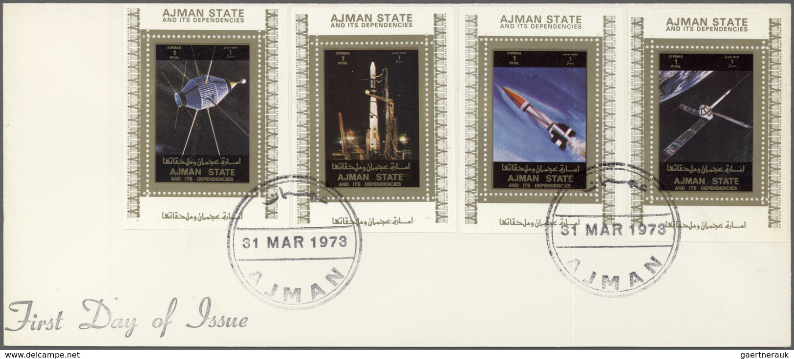 08035 Adschman / Ajman: 1973, U.S. Space Achievements, Complete Set Of Eight De Luxe Sheets With White Mar - Ajman