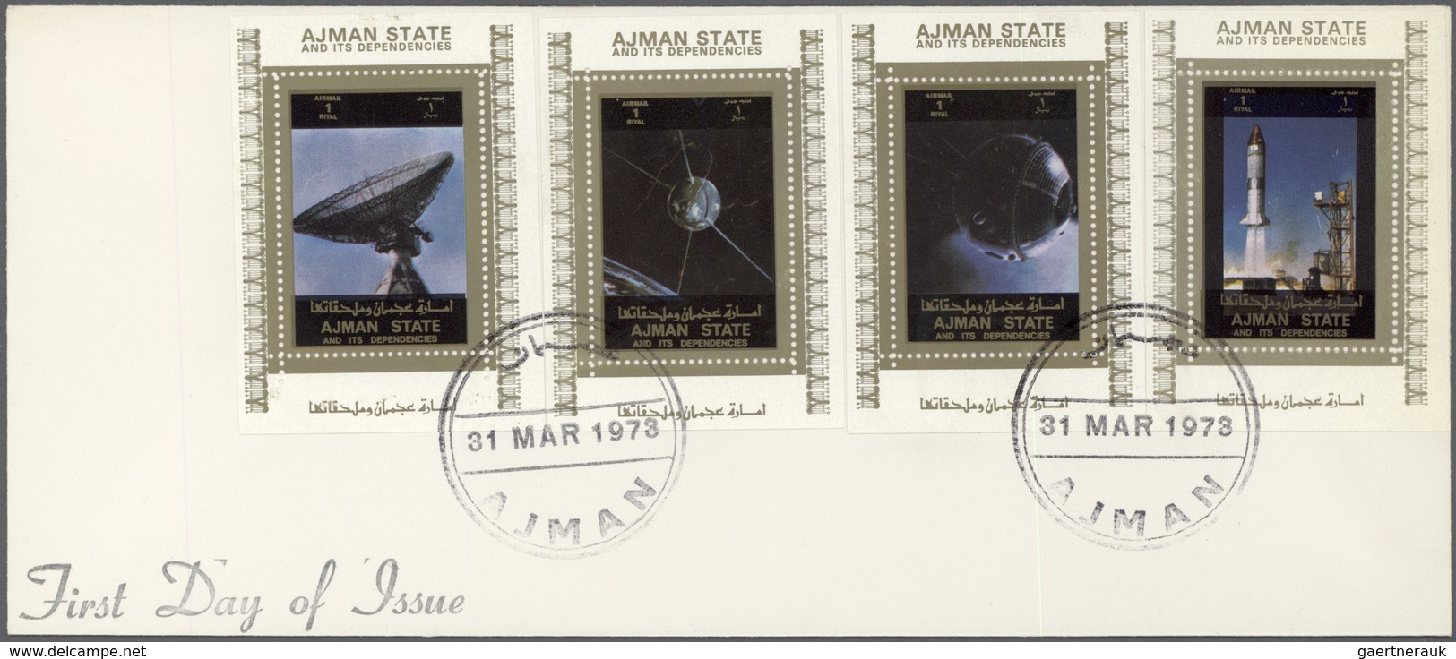 08035 Adschman / Ajman: 1973, U.S. Space Achievements, Complete Set Of Eight De Luxe Sheets With White Mar - Adschman