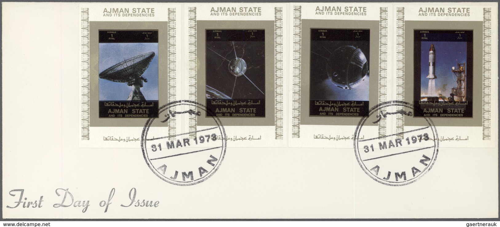 08035 Adschman / Ajman: 1973, U.S. Space Achievements, complete set of eight de luxe sheets with white mar