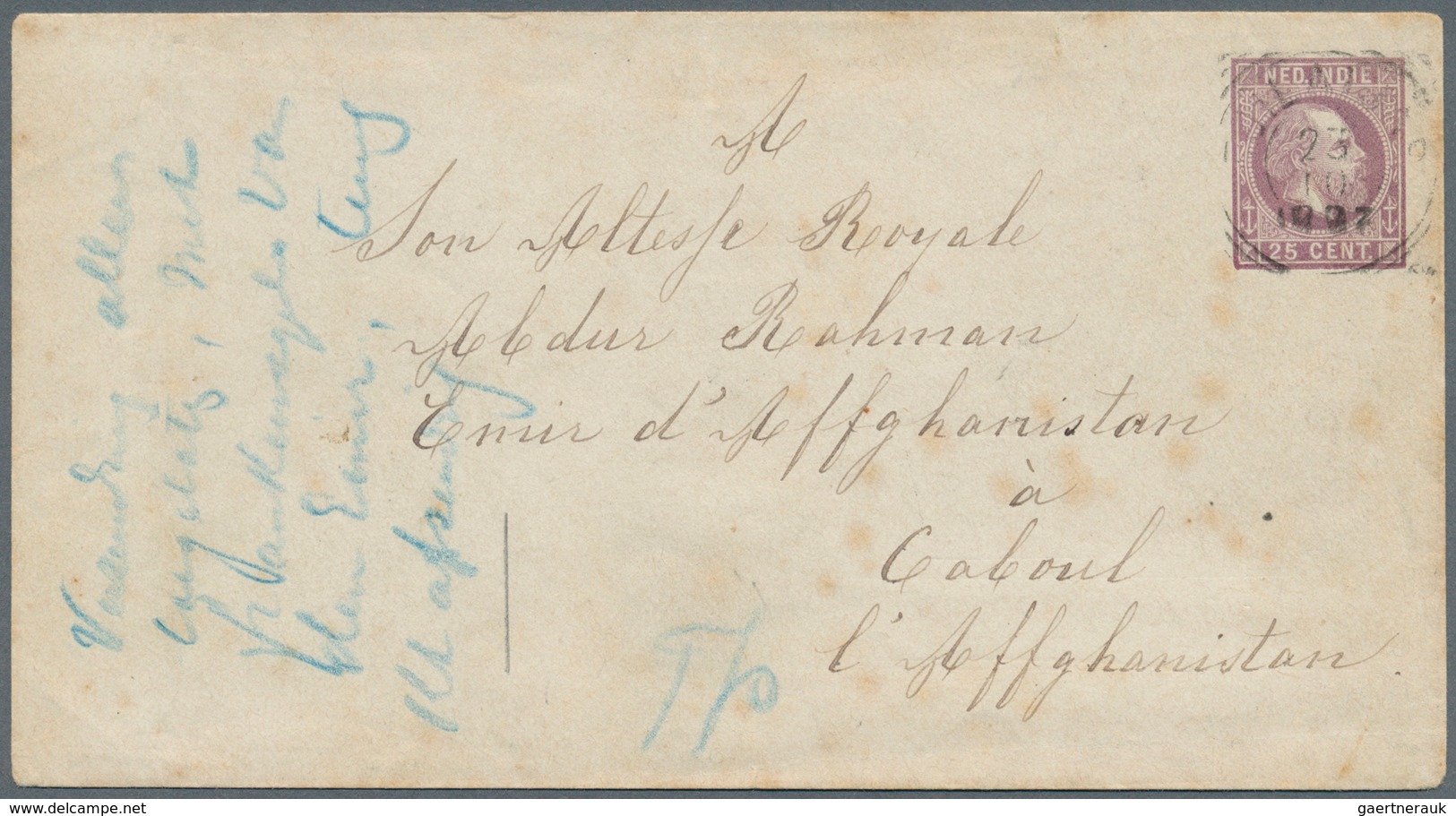 08048 Afghanistan: 1897, 25c Stationery Envelope Addressed In French "To His Royal Highness, Emir Of Affgh - Afghanistan