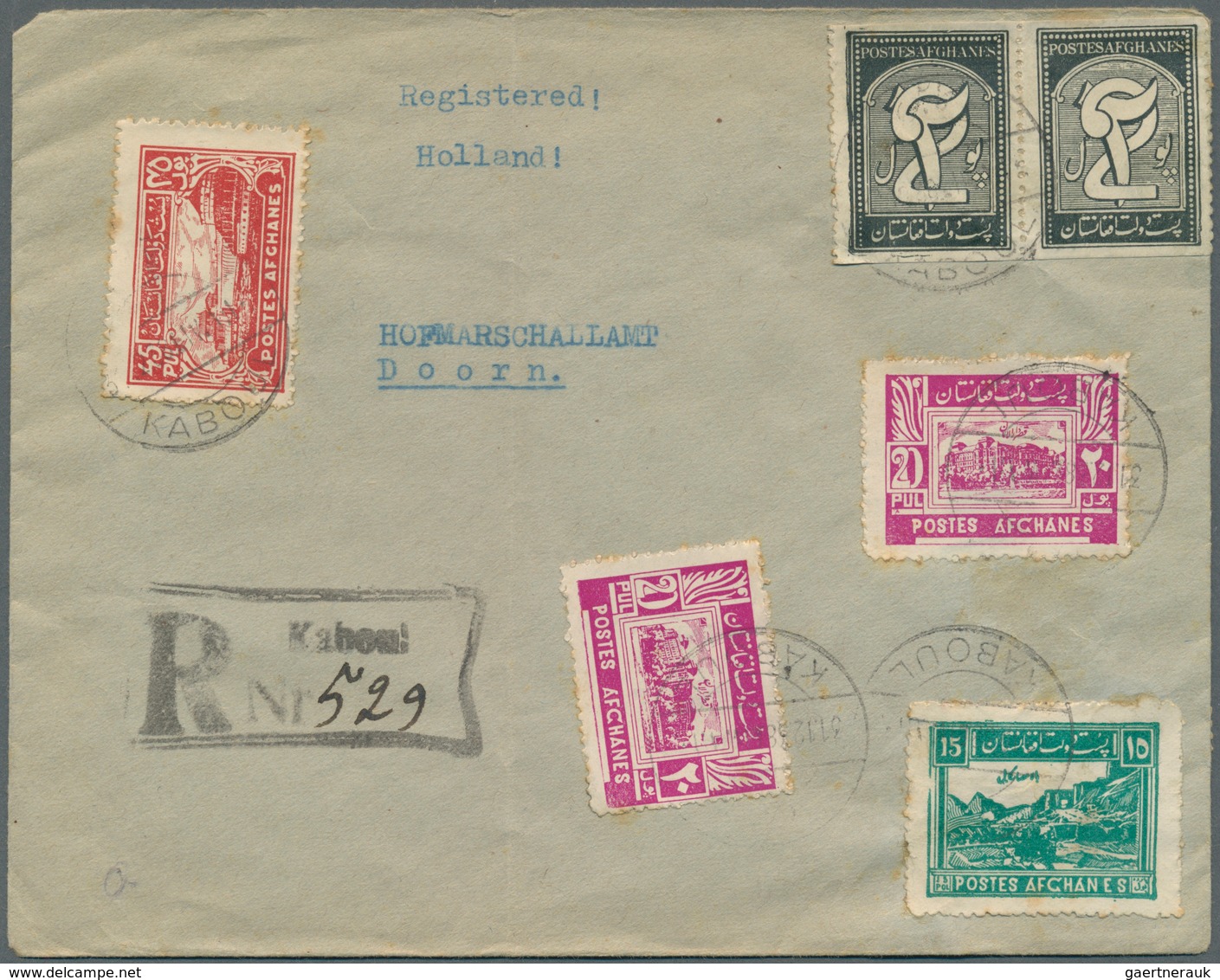 08051A Afghanistan: 1938, Two Registered Covers From "KABOUL" With Large Units Of 2 Pl. Black On Reverse To - Afghanistan