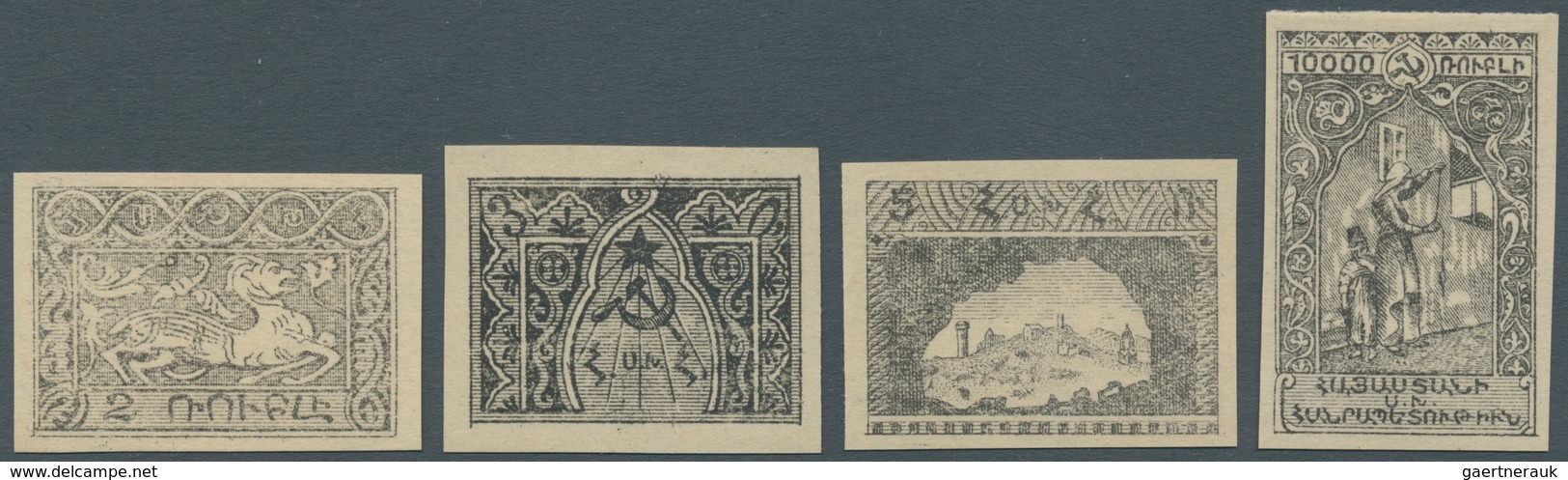 08058 Armenien: 1921, 2 R, 3 R, 5 R And 10000 R "traditional Illustrations", Imperforated Ungummed Proofs - Arménie