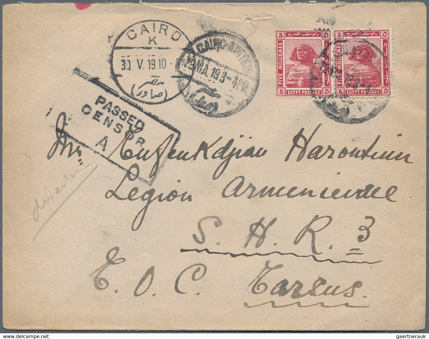 08059 Armenien - Besonderheiten: 1919, FRENCH ARMENIAN LEGION: Egypt, 2 X 5 M Carmine, Multiple Franking O - Arménie