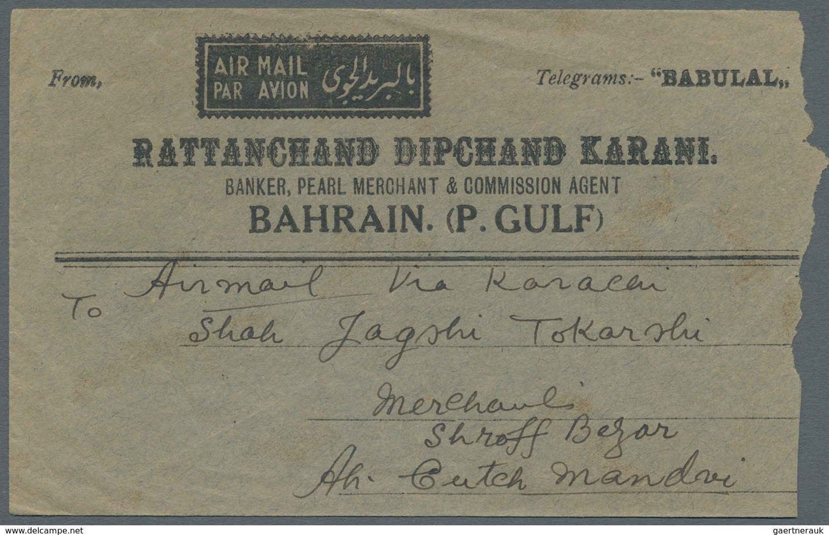 08065 Bahrain: 1932-39: Four Covers From Bahrain To Cutch-Mandvi, India, With 1932 Cover Franked India (un - Bahrein (1965-...)