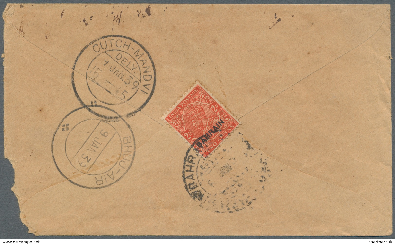 08065 Bahrain: 1932-39: Four Covers From Bahrain To Cutch-Mandvi, India, With 1932 Cover Franked India (un - Bahrein (1965-...)