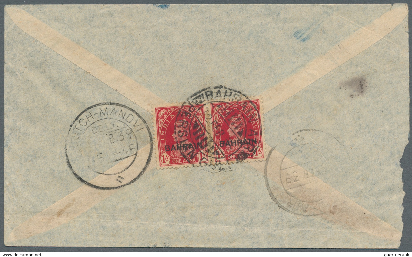 08065 Bahrain: 1932-39: Four covers from Bahrain to Cutch-Mandvi, India, with 1932 cover franked India (un
