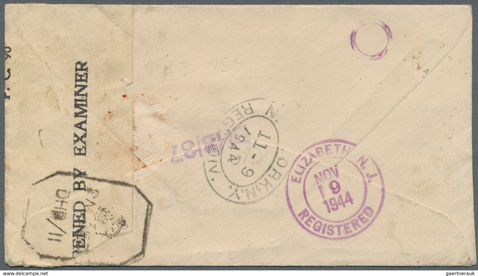 08070 Bahrain: 1944 Registered And Censored Cover To Elizabeth, New Jersey, U.S.A. Franked By KGVI. 2a., 8 - Bahreïn (1965-...)