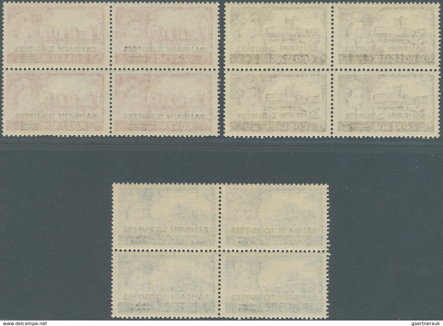 08074 Bahrain: 1955, Overprints On GB "Castles", Three Values Each As Block Of Four, Unmounted Mint (some - Bahrein (1965-...)