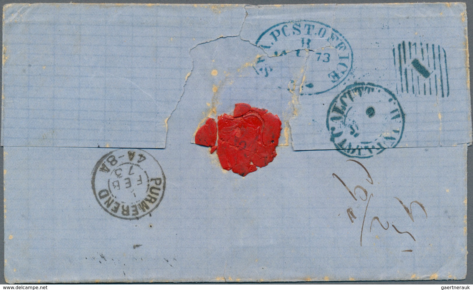 08083 Birma / Burma / Myanmar: 1872, Folded Letter With MOULMEIN Circle Datestamp And Boxed "INDIA UNPAID" - Myanmar (Burma 1948-...)