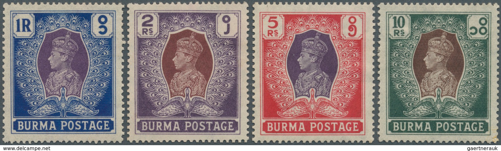 08087 Birma / Burma / Myanmar: 1938, NASIK ESSAYS (Design 'G') For 1938-40 1r, 2r, 5r And 10r, Colors As A - Myanmar (Burma 1948-...)