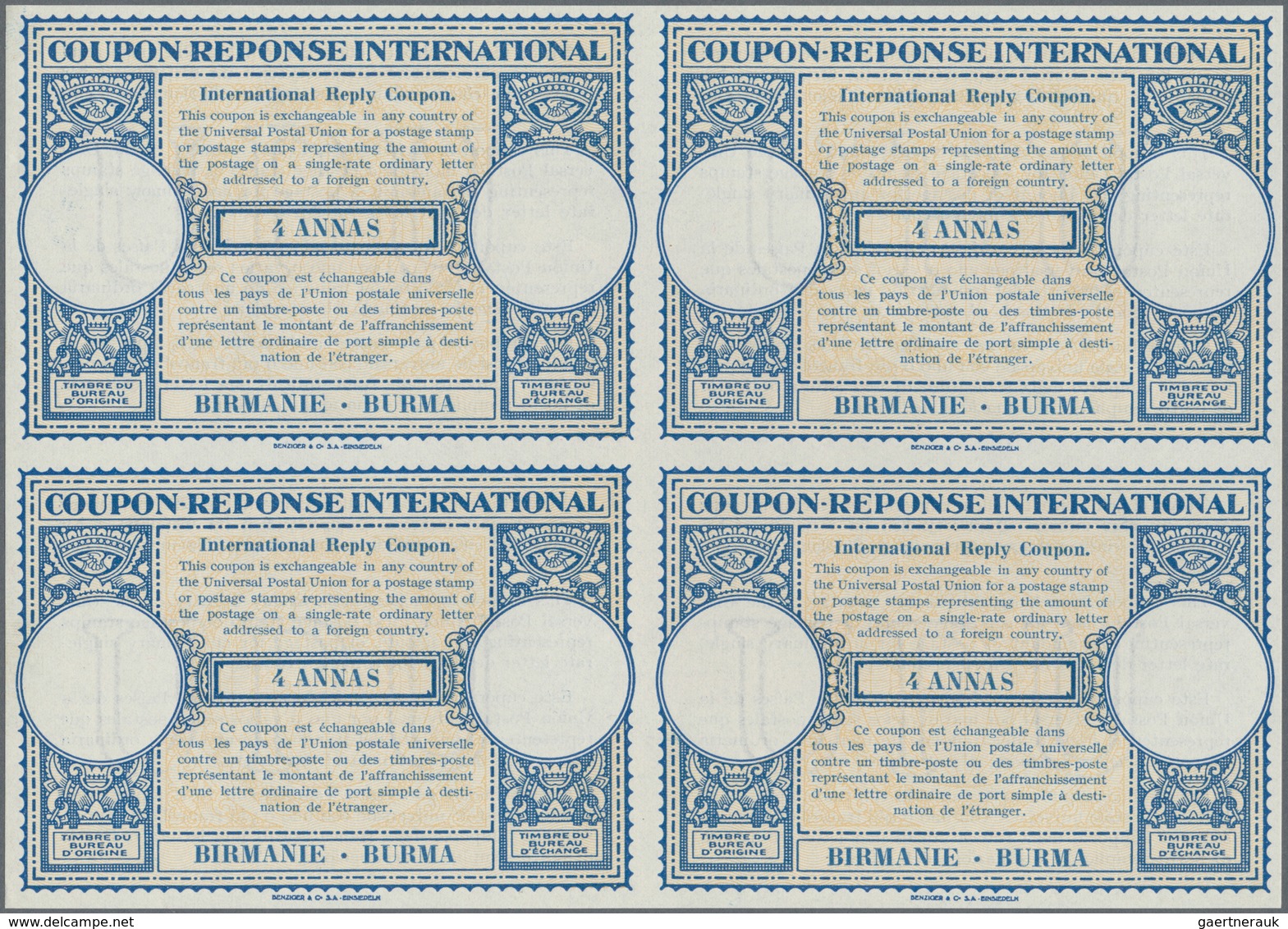 08092 Birma / Burma / Myanmar: 1947/1958. Lot Of 2 Different Intl. Reply Coupons (London Type) Each In An - Myanmar (Burma 1948-...)