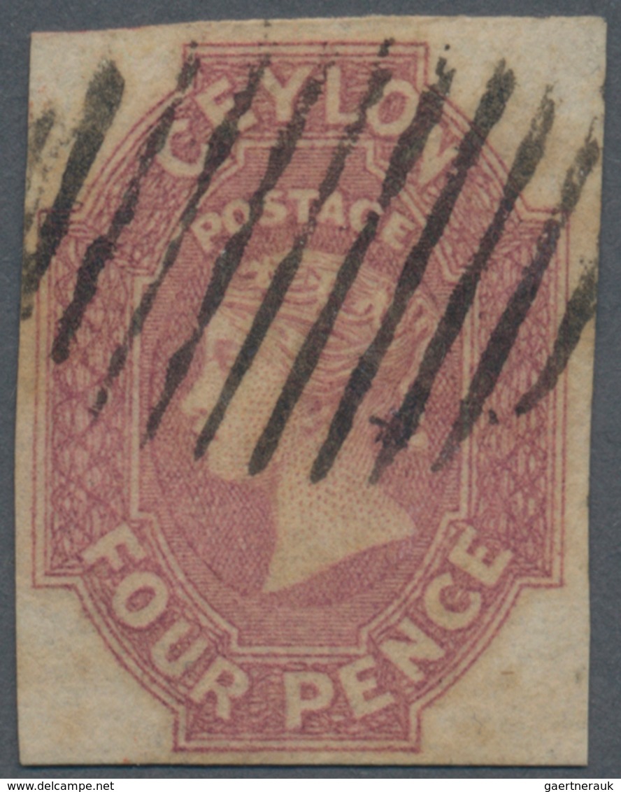 08101 Ceylon / Sri Lanka: 1859, 4d. Dull Rose, Full To Large Margins All Around, Neatly Oblit. By Oval Bar - Sri Lanka (Ceylan) (1948-...)