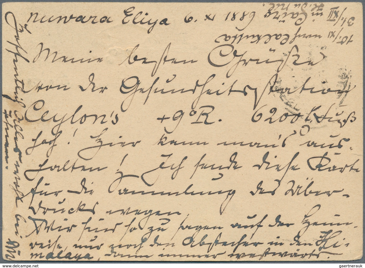 08106A Ceylon / Sri Lanka: 1889, Stationery QV 6 C. Used "COLOMBO KL NO 7 89" To Germany W. Dresden Nov. 22 - Sri Lanka (Ceylon) (1948-...)