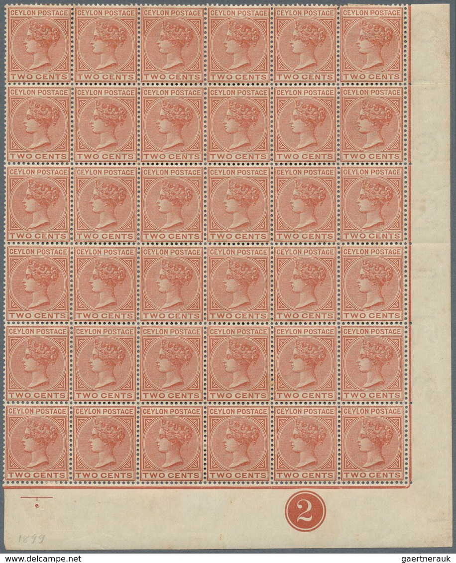 08108 Ceylon / Sri Lanka: 1899, QV 2c. Pale Orange-brown Part Sheet Of 36 Stamps From Lower Right Corner W - Sri Lanka (Ceylon) (1948-...)