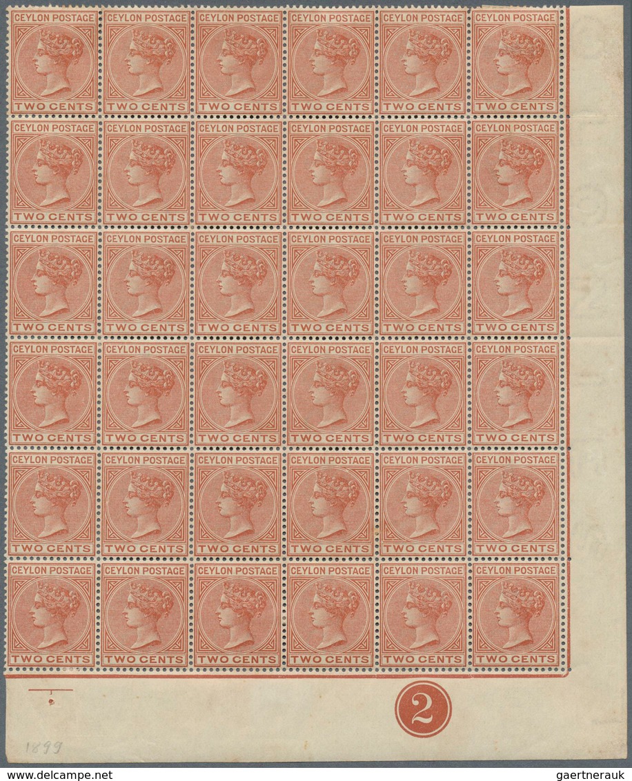 08108 Ceylon / Sri Lanka: 1899, QV 2c. Pale Orange-brown Part Sheet Of 36 Stamps From Lower Right Corner W - Sri Lanka (Ceylan) (1948-...)