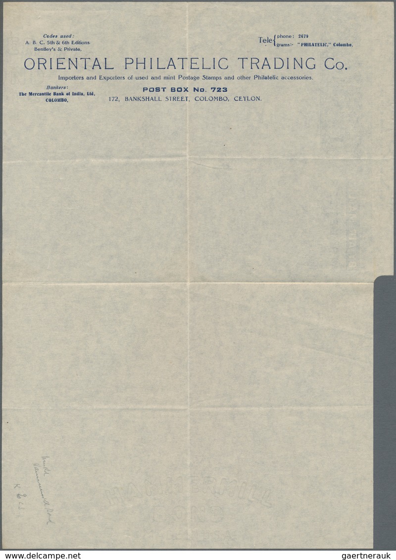 08111 Ceylon / Sri Lanka: 1946, AIR LETTER KGVI 10c. Four Impressions In Pale Blue On White Paper With Ins - Sri Lanka (Ceylan) (1948-...)