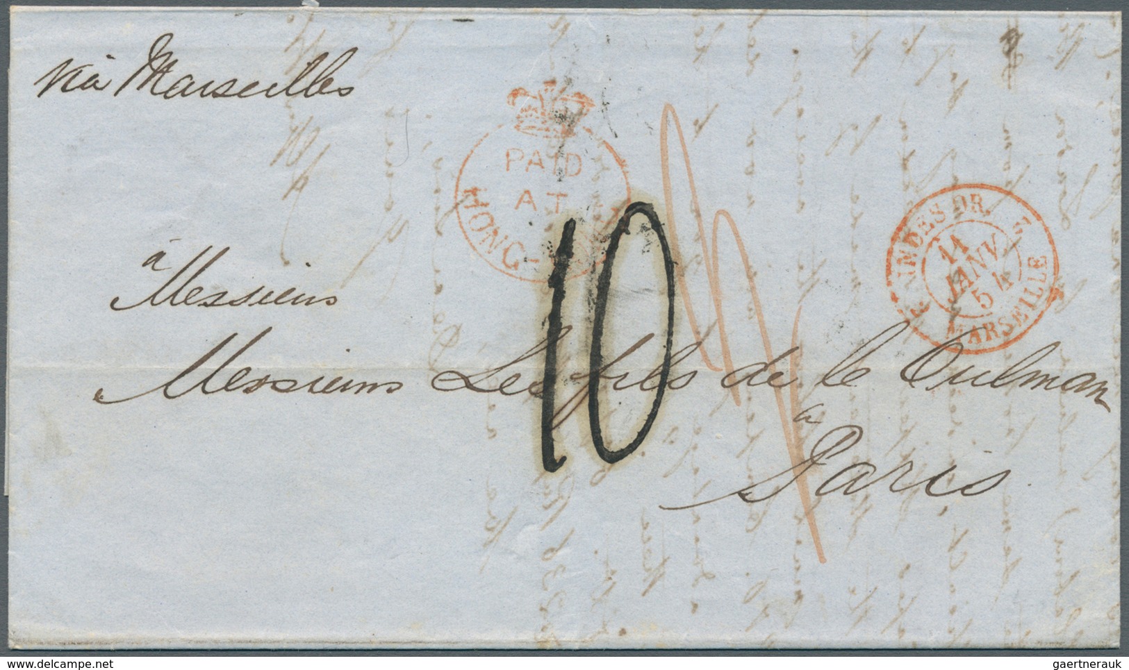 08115 China: 1853, Complete Folded Letter Cover From CANTON (dated 24.11.53), Sent Via Transit HONGKONG, 2 - Sonstige & Ohne Zuordnung