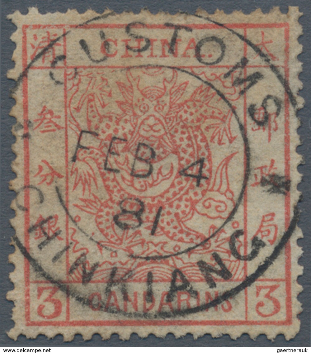 08119 China: 1878, Customs Large Dragons, Thin Paper, 3 Ca. Brown Red, On Top Some Short Perfs, Canc. Doub - Altri & Non Classificati