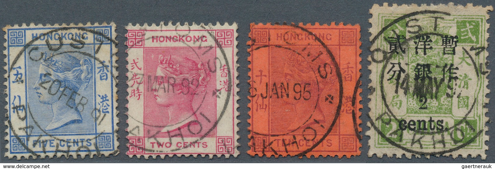 08124A China: 1891/97, "CUSTOMS PAKHOI" Double Circle On Stamps Of Hong Kong Or 2 Cents/2 Ca., All Readable - Sonstige & Ohne Zuordnung